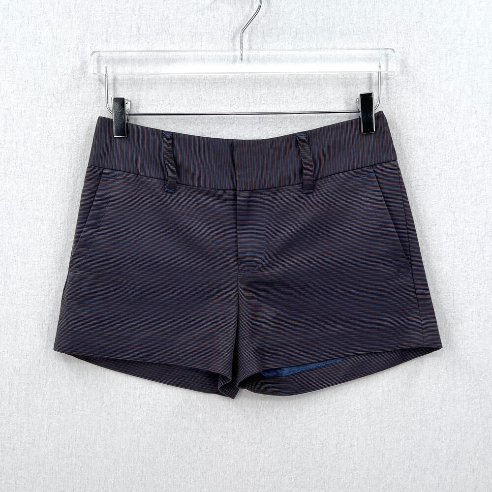 MARC BY MARC JACOBS Silk Faille Shorts Womens 2 Blue Brown Cotton Mid Rise Mini